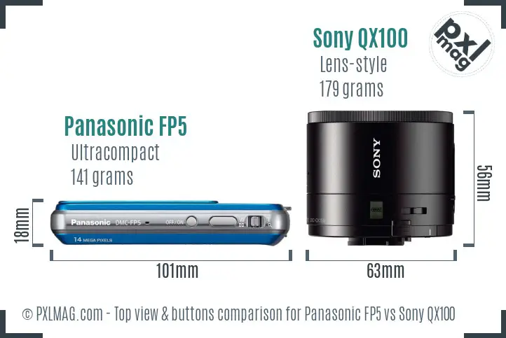 Panasonic FP5 vs Sony QX100 top view buttons comparison