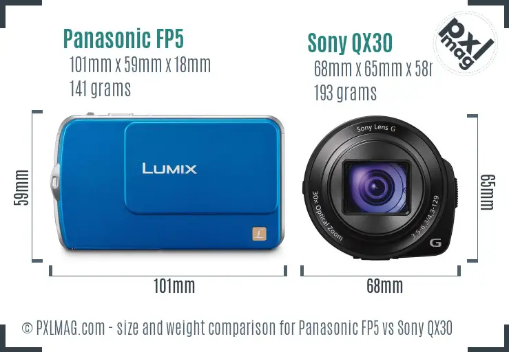Panasonic FP5 vs Sony QX30 size comparison