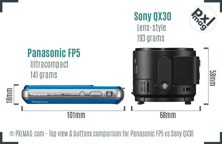 Panasonic FP5 vs Sony QX30 top view buttons comparison
