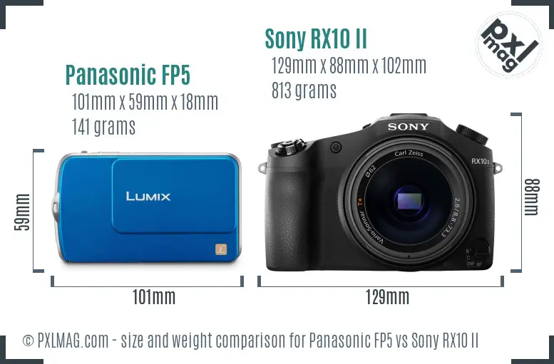 Panasonic FP5 vs Sony RX10 II size comparison
