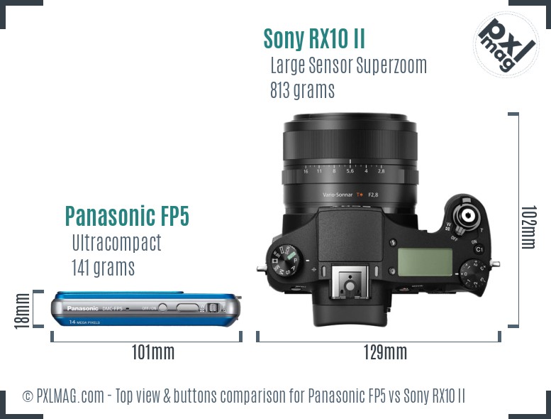Panasonic FP5 vs Sony RX10 II top view buttons comparison