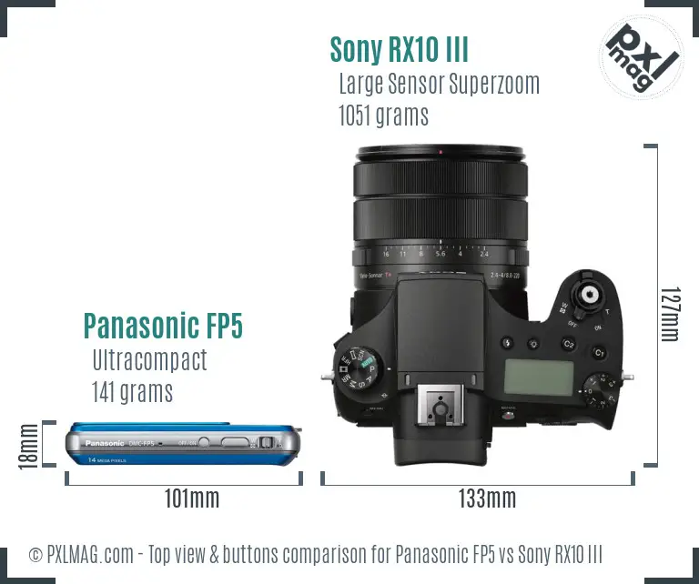 Panasonic FP5 vs Sony RX10 III top view buttons comparison