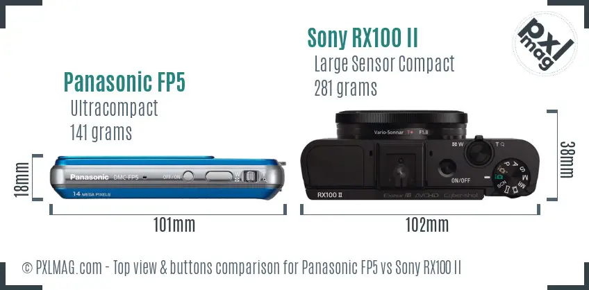 Panasonic FP5 vs Sony RX100 II top view buttons comparison