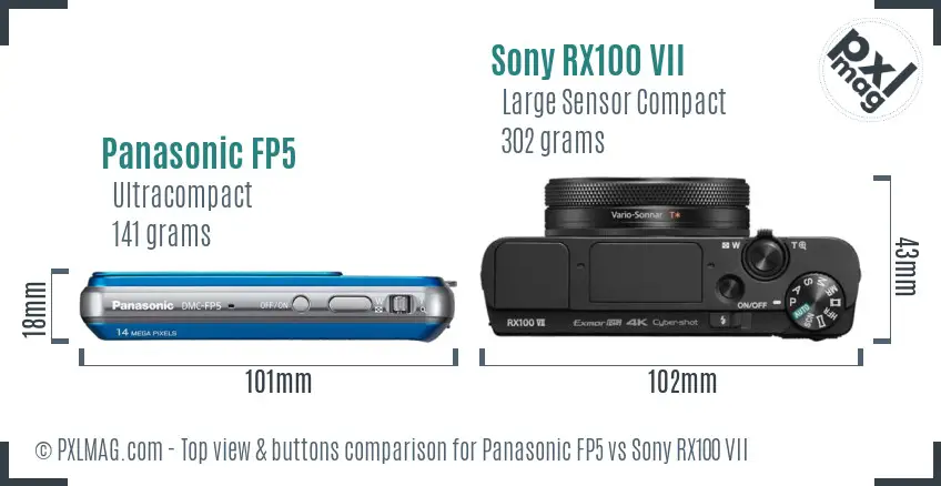 Panasonic FP5 vs Sony RX100 VII top view buttons comparison