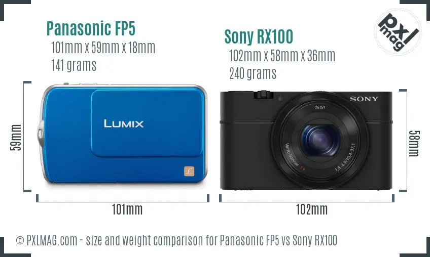 Panasonic FP5 vs Sony RX100 size comparison