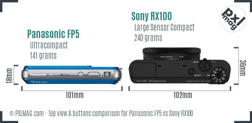 Panasonic FP5 vs Sony RX100 top view buttons comparison