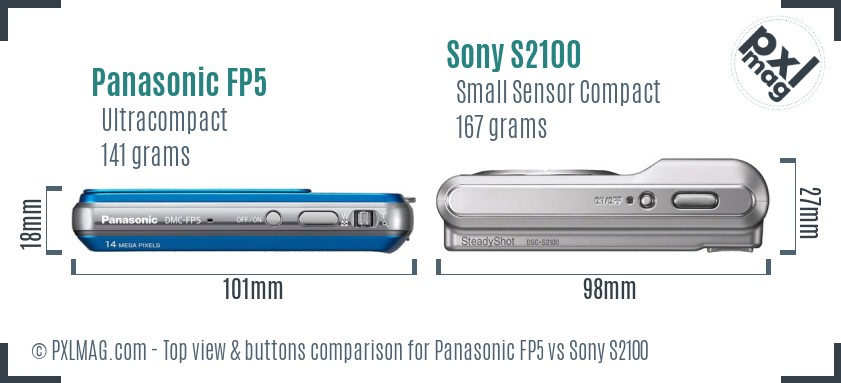 Panasonic FP5 vs Sony S2100 top view buttons comparison