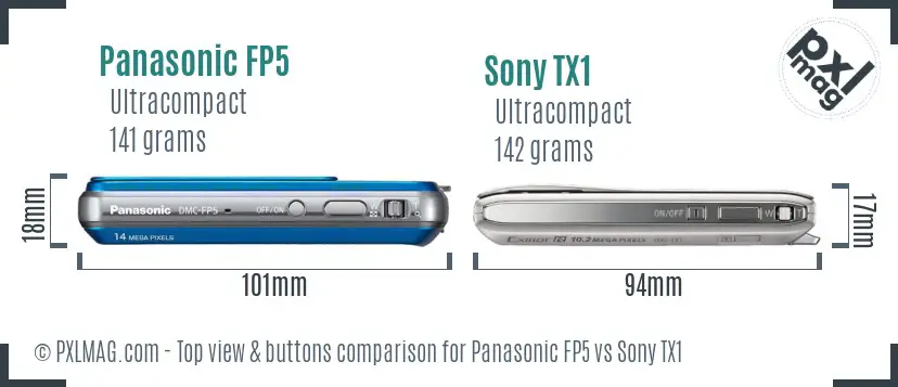 Panasonic FP5 vs Sony TX1 top view buttons comparison