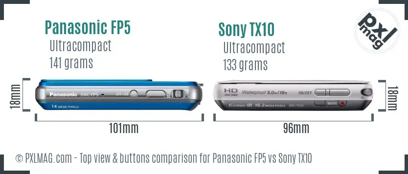 Panasonic FP5 vs Sony TX10 top view buttons comparison