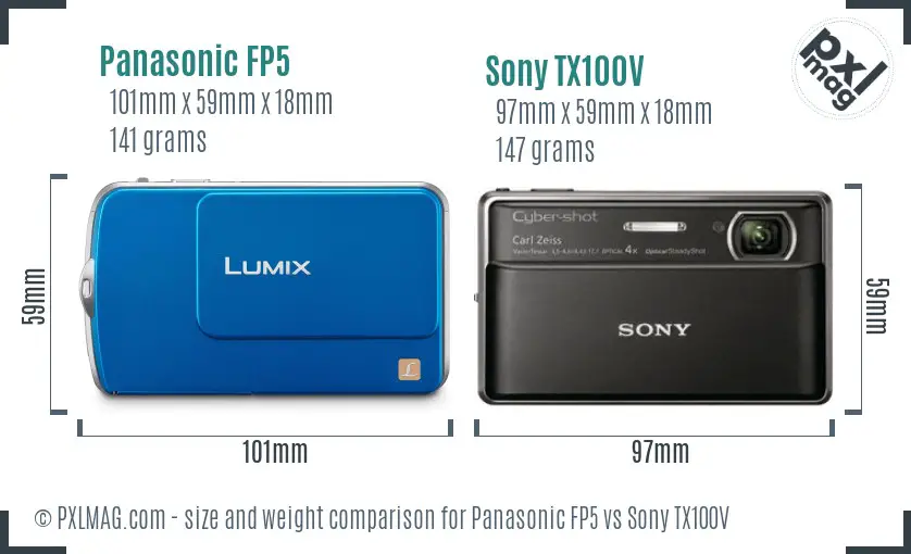 Panasonic FP5 vs Sony TX100V size comparison