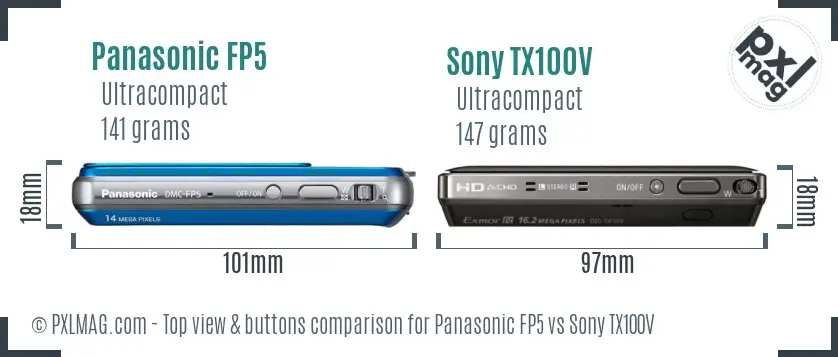 Panasonic FP5 vs Sony TX100V top view buttons comparison