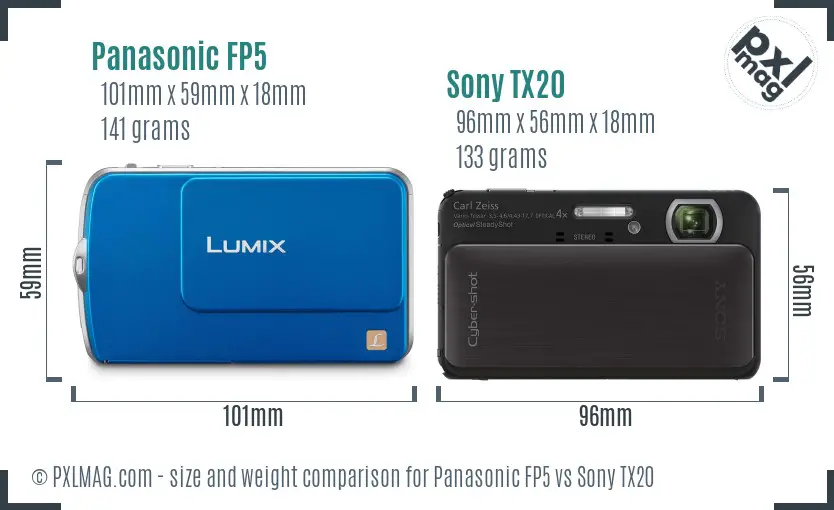 Panasonic FP5 vs Sony TX20 size comparison