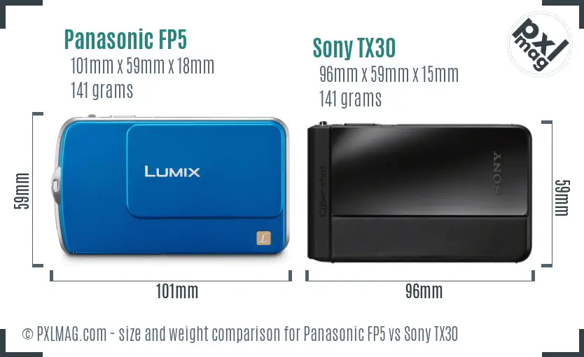 Panasonic FP5 vs Sony TX30 size comparison