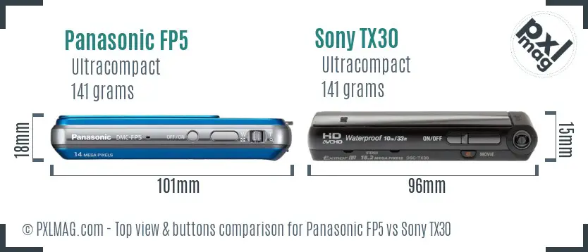 Panasonic FP5 vs Sony TX30 top view buttons comparison