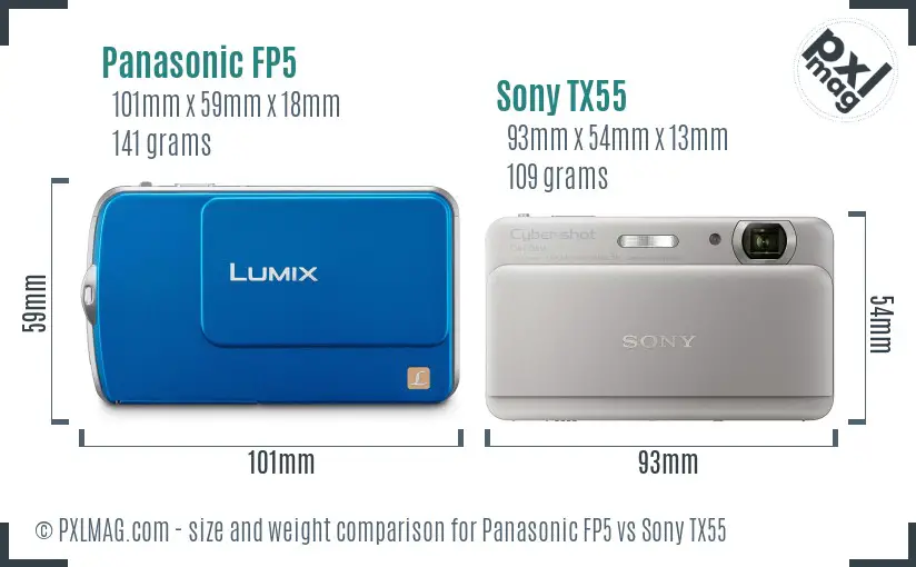 Panasonic FP5 vs Sony TX55 size comparison