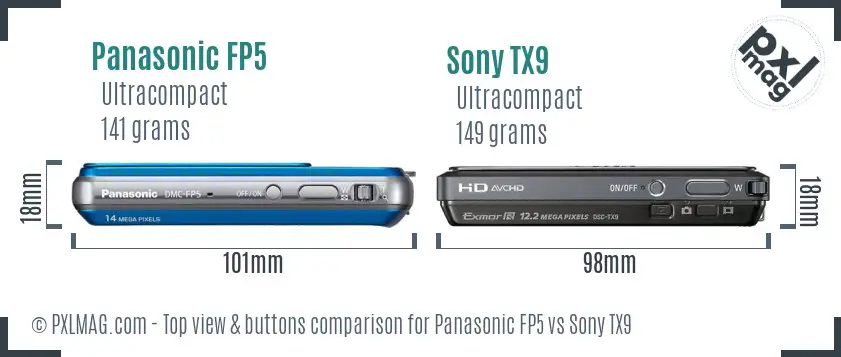 Panasonic FP5 vs Sony TX9 top view buttons comparison