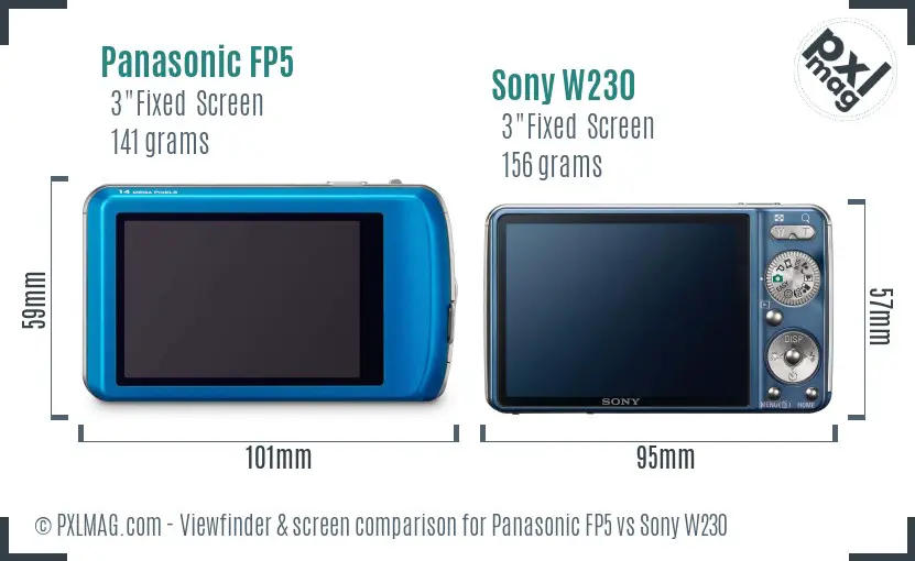 Panasonic FP5 vs Sony W230 Screen and Viewfinder comparison