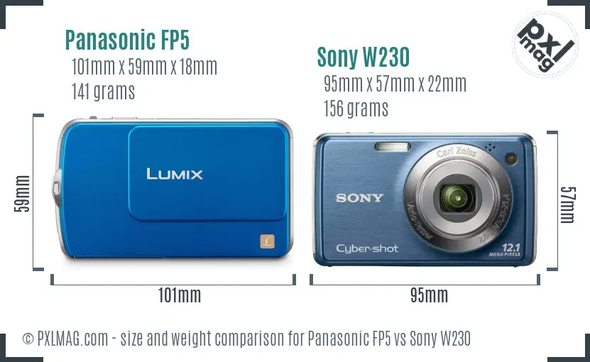 Panasonic FP5 vs Sony W230 size comparison