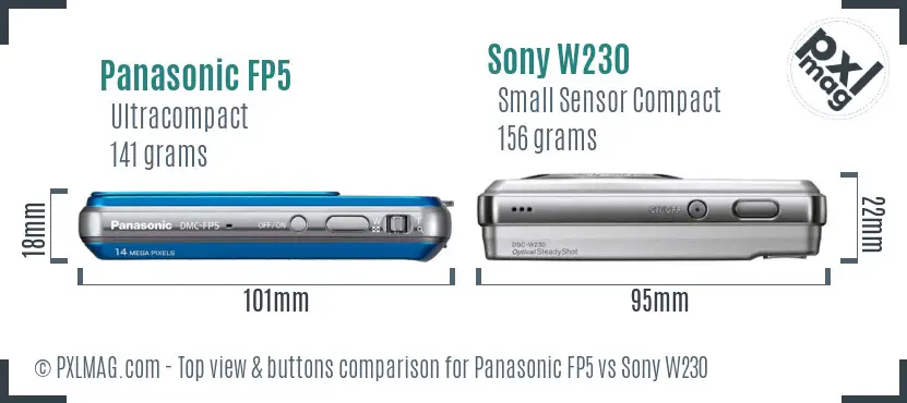 Panasonic FP5 vs Sony W230 top view buttons comparison