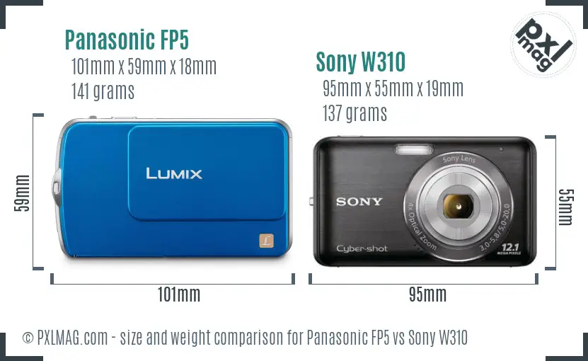 Panasonic FP5 vs Sony W310 size comparison