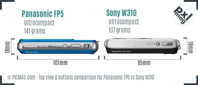Panasonic FP5 vs Sony W310 top view buttons comparison