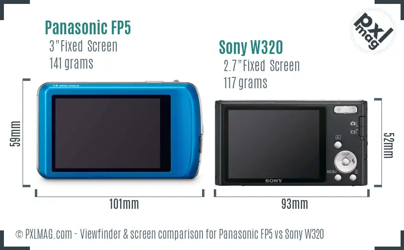 Panasonic FP5 vs Sony W320 Screen and Viewfinder comparison