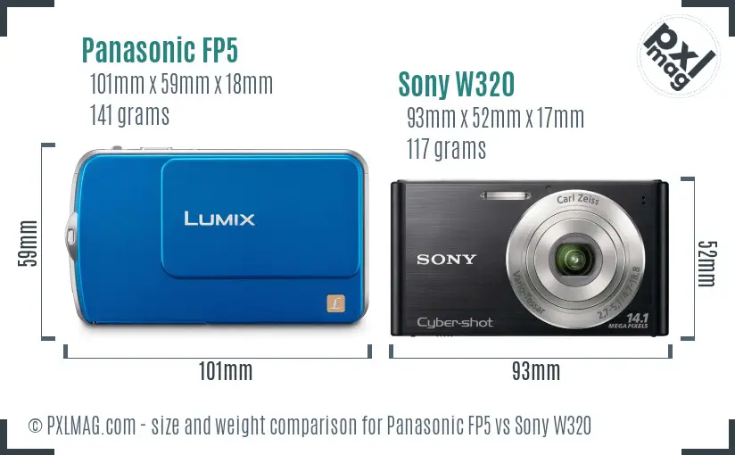 Panasonic FP5 vs Sony W320 size comparison