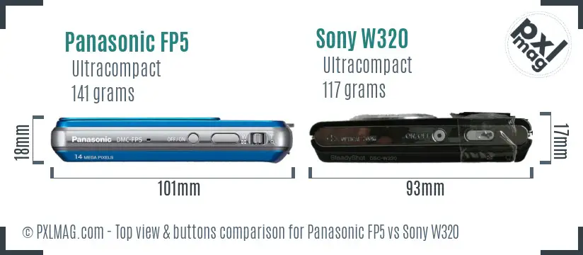 Panasonic FP5 vs Sony W320 top view buttons comparison