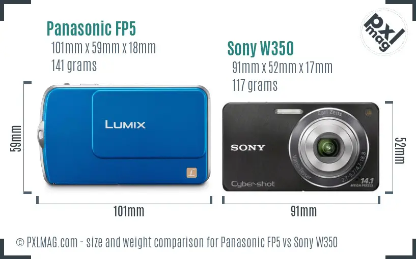 Panasonic FP5 vs Sony W350 size comparison