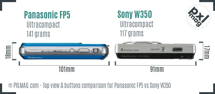 Panasonic FP5 vs Sony W350 top view buttons comparison