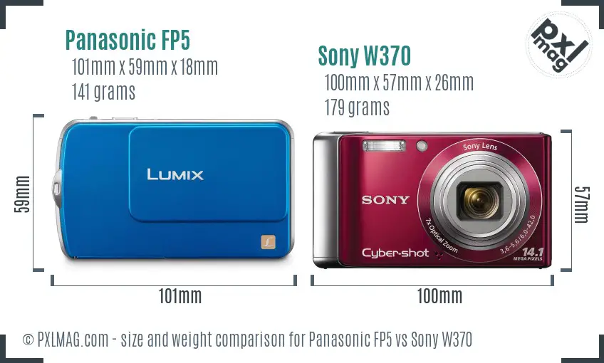 Panasonic FP5 vs Sony W370 size comparison