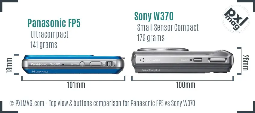 Panasonic FP5 vs Sony W370 top view buttons comparison