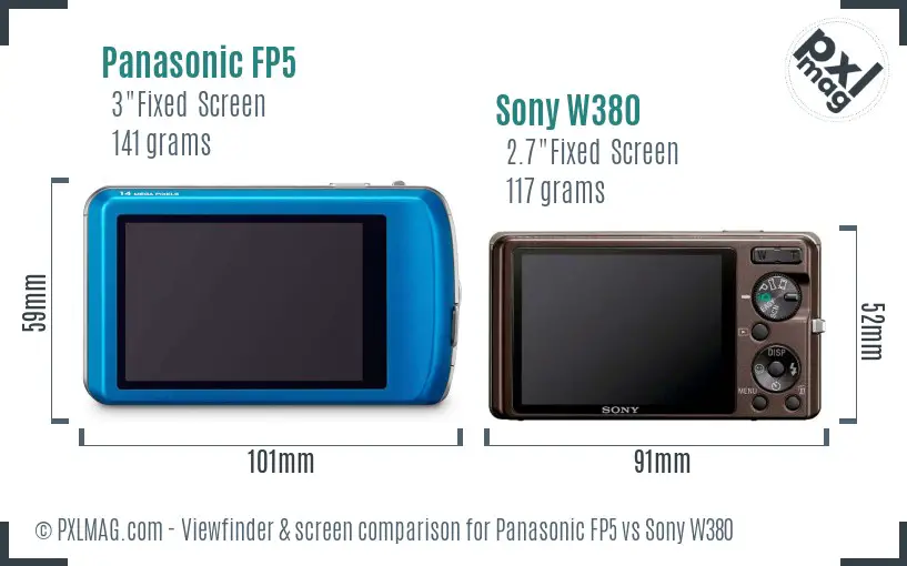 Panasonic FP5 vs Sony W380 Screen and Viewfinder comparison