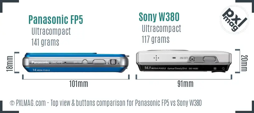 Panasonic FP5 vs Sony W380 top view buttons comparison