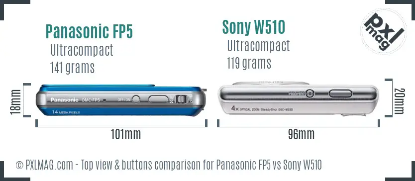 Panasonic FP5 vs Sony W510 top view buttons comparison
