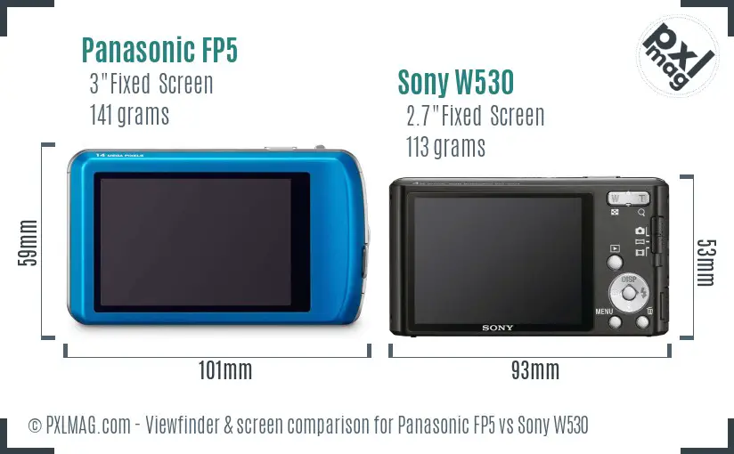 Panasonic FP5 vs Sony W530 Screen and Viewfinder comparison