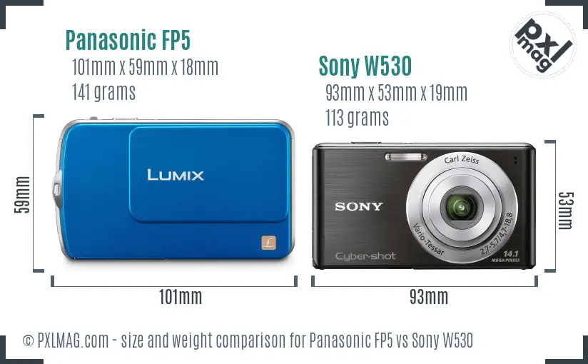 Panasonic FP5 vs Sony W530 size comparison