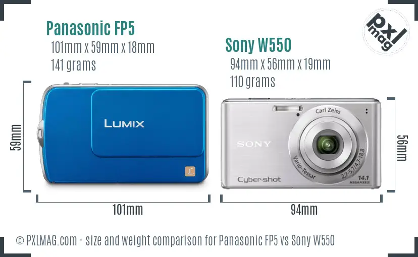Panasonic FP5 vs Sony W550 size comparison