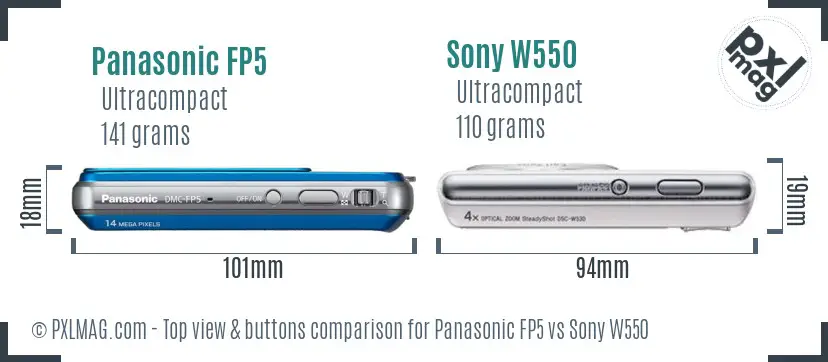 Panasonic FP5 vs Sony W550 top view buttons comparison