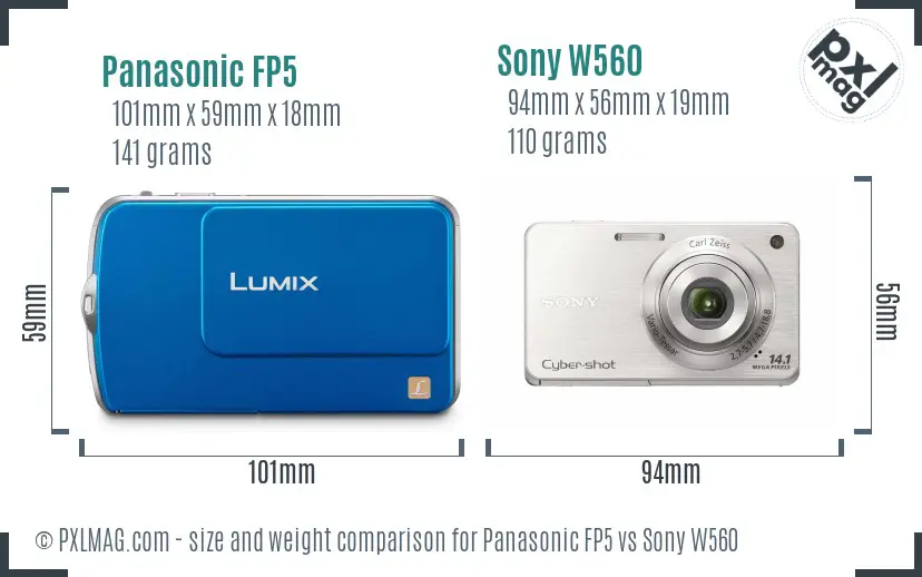 Panasonic FP5 vs Sony W560 size comparison
