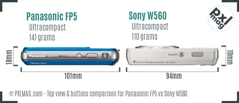 Panasonic FP5 vs Sony W560 top view buttons comparison