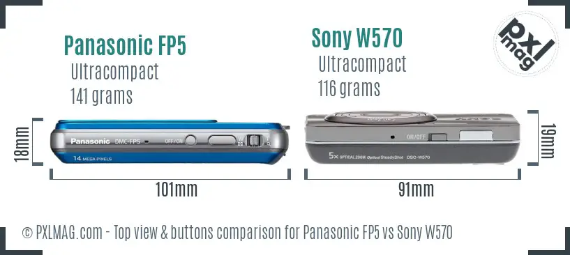 Panasonic FP5 vs Sony W570 top view buttons comparison
