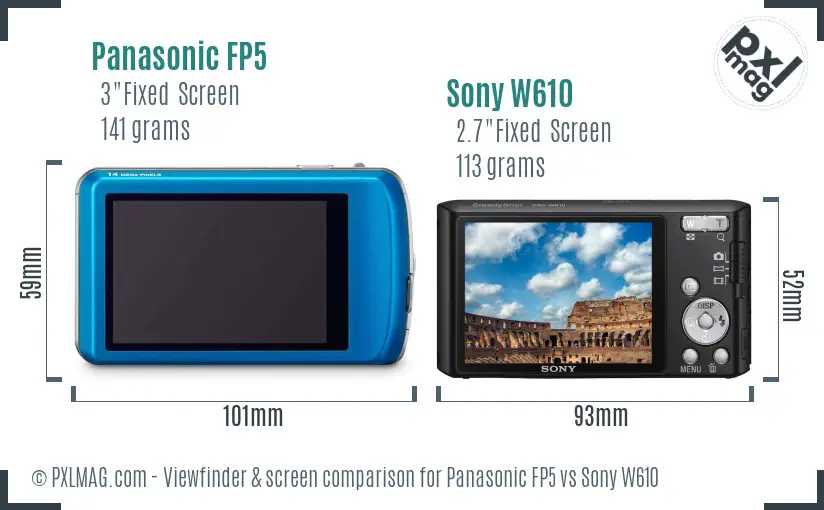 Panasonic FP5 vs Sony W610 Screen and Viewfinder comparison