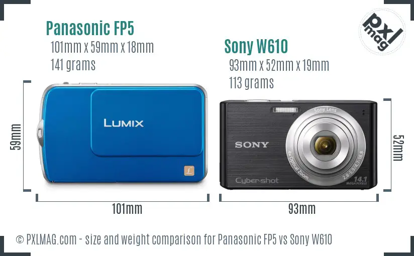 Panasonic FP5 vs Sony W610 size comparison