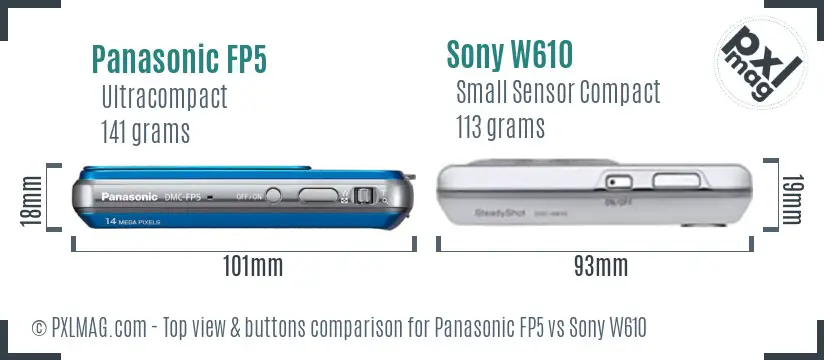 Panasonic FP5 vs Sony W610 top view buttons comparison
