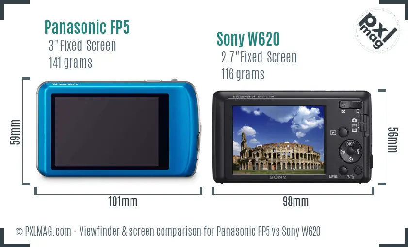 Panasonic FP5 vs Sony W620 Screen and Viewfinder comparison