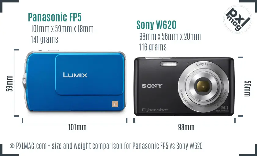 Panasonic FP5 vs Sony W620 size comparison