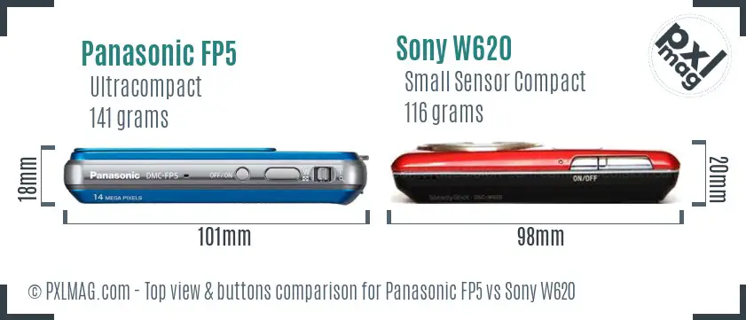 Panasonic FP5 vs Sony W620 top view buttons comparison