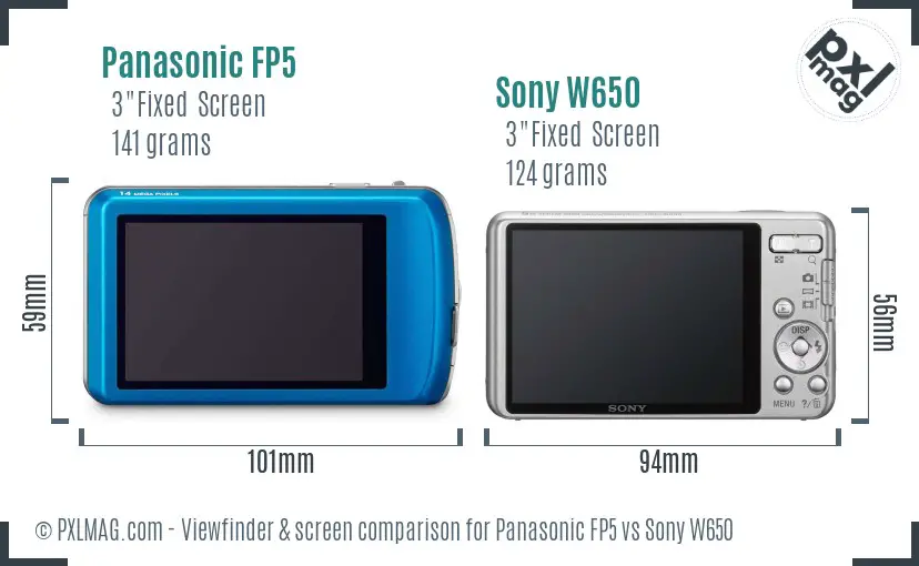 Panasonic FP5 vs Sony W650 Screen and Viewfinder comparison