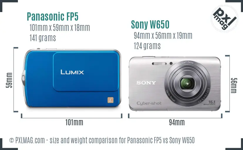 Panasonic FP5 vs Sony W650 size comparison